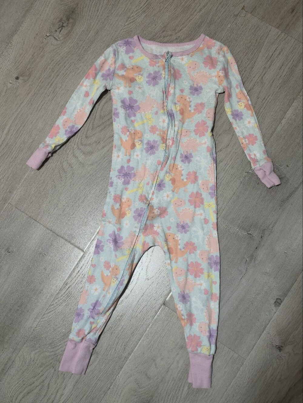 Kids Headquarters Dinosaur Floral Print Kids One-Piece Pajamas, 3T